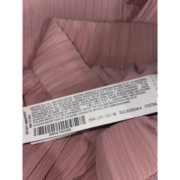 ZARA Women's Micro Pleated Wide Leg Chiffon Pull-On Pants size M NWOT Mauve Pink - Picture 9 of 10